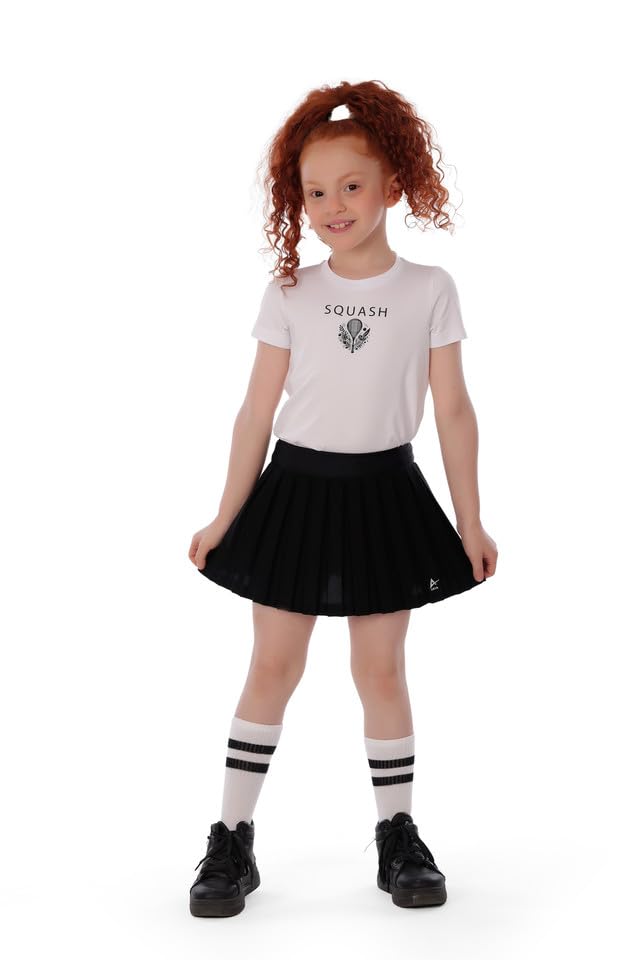 Girls White Squash Racket Graphic T-Shirt – Sporty Athletic Top