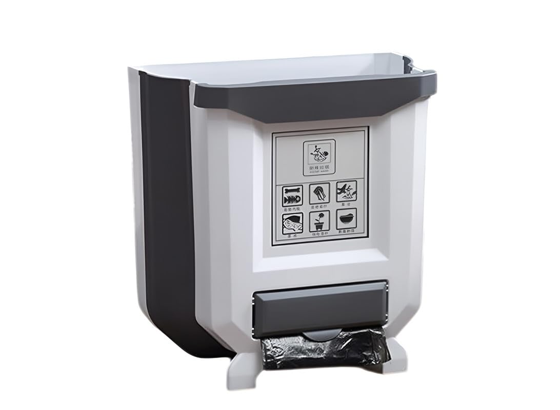 Circle M Hanging Trash Can Folding Waste Bin, Collapsible Garbage Can for Kitchen Cabinets, Room, Drawer, Car, Foldable Design for Space Saving and Easy Storage