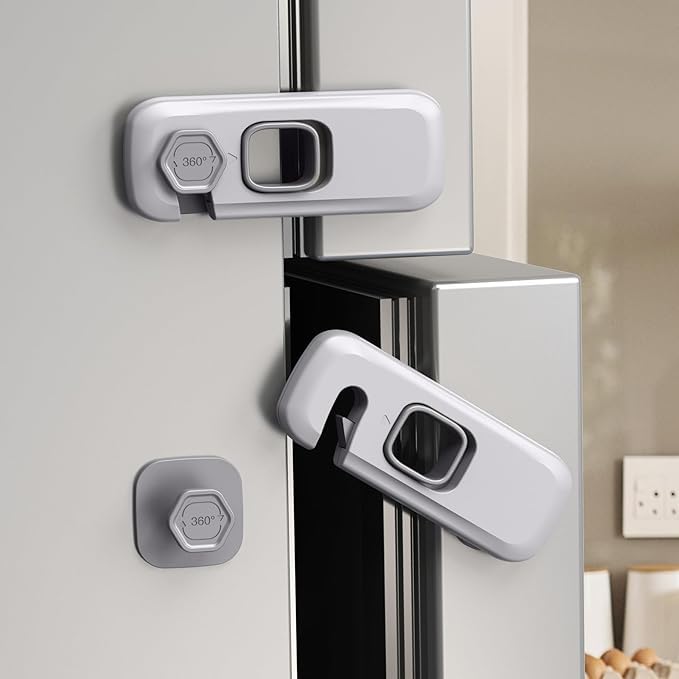 volura Volura Child Proof Fridge Safety Lock, with Adhesive Inserts, One-Hand Operation, 360° Protection Switch, Pack of 2 (Gray)