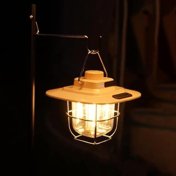 Retro Camping Lantern LED Light Bulb Rechargeable Battery Tent Light Waterproof Continuous Dimming Tent Lamp for Camping Tent Climbing Fishing (Light Brown)