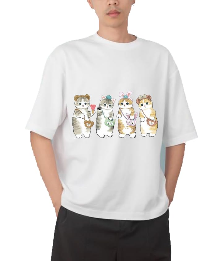 Youth black white oversize fit t-shirt kitty kitten kawaii cute cat 125