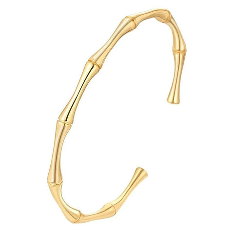 Bamboo Bracelet for Women 316L Stainless Steel – Simple Design Waterproof 14K Gold Plated Adjustable Fashion Bracelet for Gifts and Occasions
