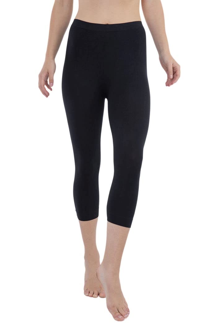 CARINA Womens Elastic-Waistband Solid Cropped Thermal Leggings