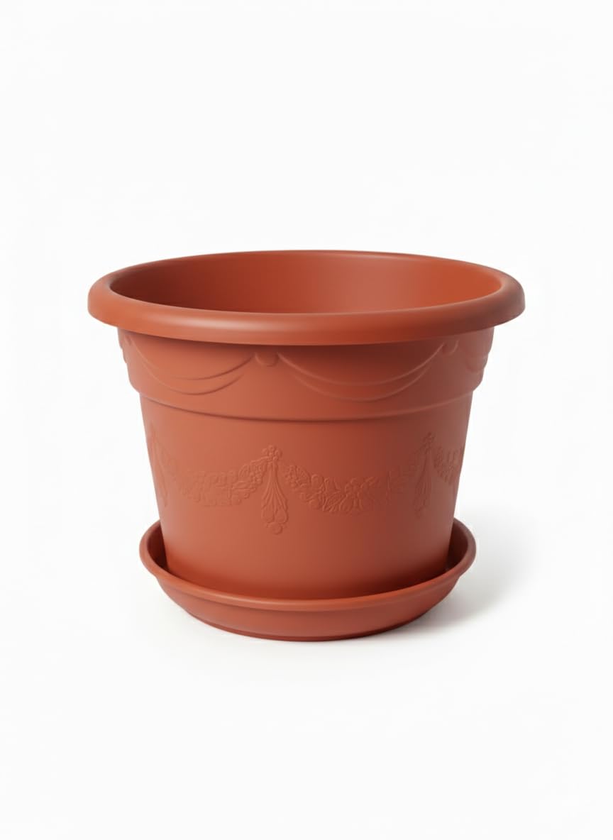 Meridian 75cm Large Plastic Planter Pot with Saucer - Brick