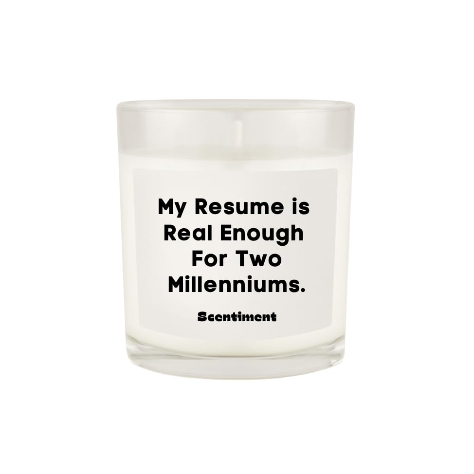 Scentiment Scented Candle – Premium Soy Coconut Beeswax Blend | Hand-Poured Jar Candle with Long Burn Time | Gift for Home, Bedroom & Living Room (Resume Is Real Enough)