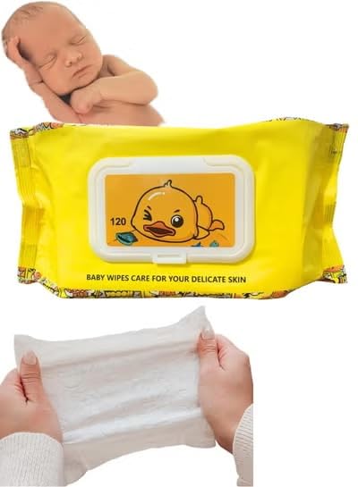 Baby Wet Wipes 120 Count – Unscented Extra-Soft for Sensitive Skin, Hypoallergenic & Sewer Safe, 3-in-1 Cleansing for Baby, Family, Travel, and Daily Hygiene