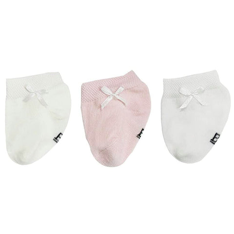 White Flower Cotton Set of 3 Pieces Socks Shape Bow for Girls-Multicolor-New Born