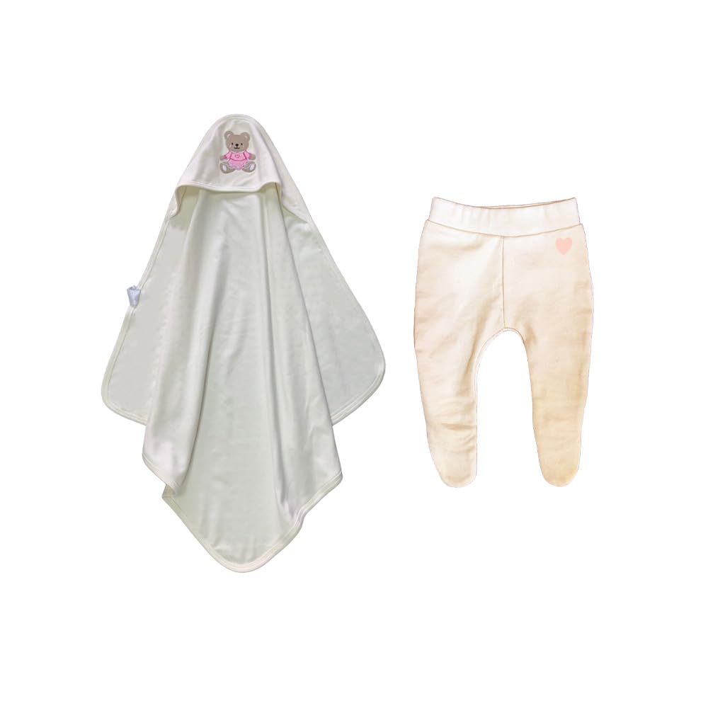 cotton baby Blanket Pink + Komkom Newborn Footed Pants E’cru-Heart