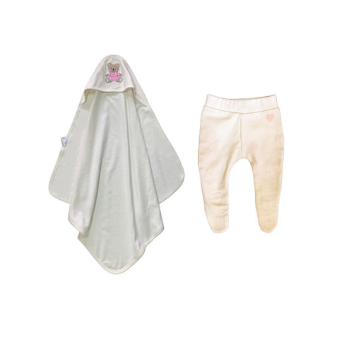 cotton baby Blanket Pink + Komkom Newborn Footed Pants E’cru-Heart