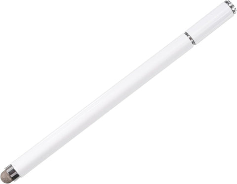 Ecosystem 2-in-1 Stylus Pen, Fine Point Disc and Fiber Tips, Universal Capacitive Touch Screen Compatible, Black and White, Aluminium Body (White)