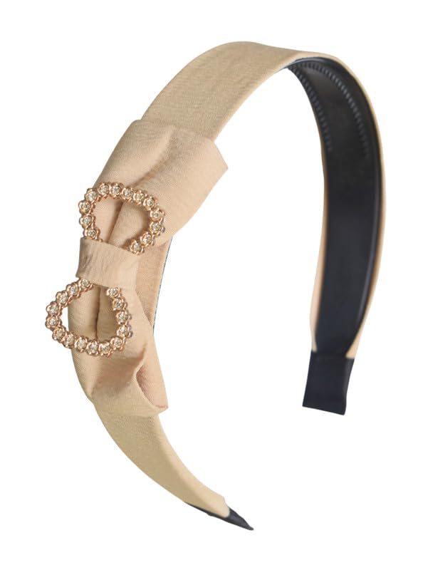 Daphne Plastic Hairband With Cute Bow For Girls - Light Biege
