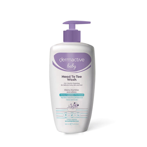 DERMACTIVE Baby Head-to-Toe Wash – 250ml | Gentle Cleansing Gel, Tear-Free Formula, Maintains Soft & Healthy Baby Skin