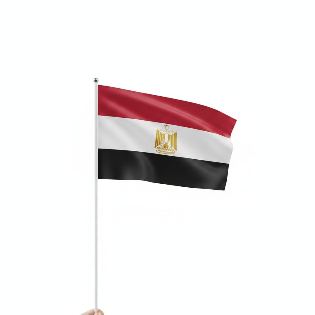 Egypt Flag With Golden Eagle Logo National Flag White Pole 3 Pieces Size (50x30)