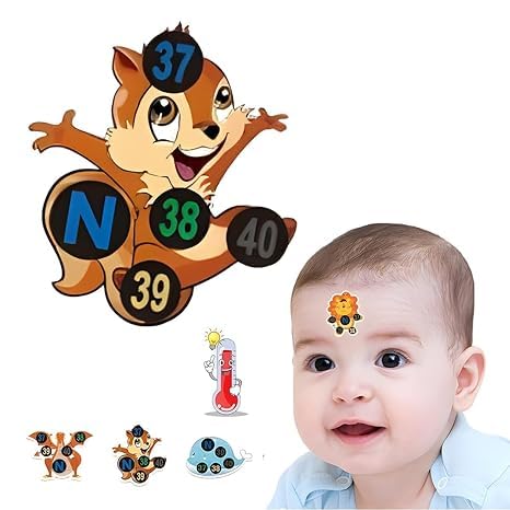 5 Pcs Cartoon Baby Thermometer Stickers, 24 Hours Fever Monitoring, Squirrel and Animals