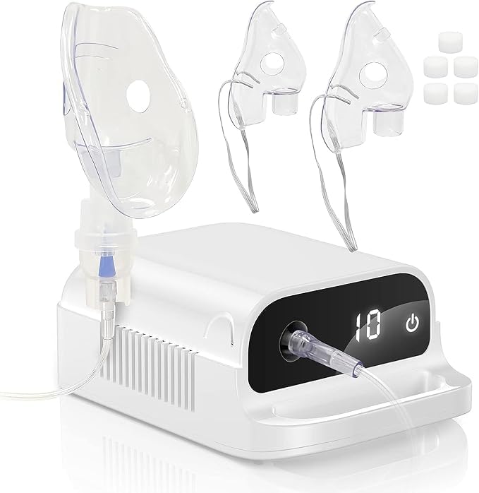 Portable Nebuliser Machine with Digital Display, 3 Masks Set, White