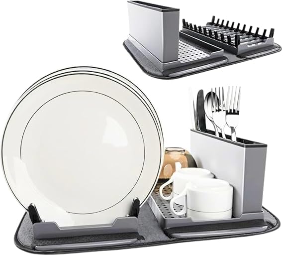 Foldable Dish Drying Rack with Absorbent Mat – Smart Space Saving Design for Kitchen and Camping Versatile