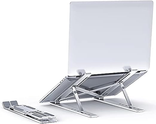 Laptop & Tablet Stand – 6-Level Adjustable Foldable Aluminum Holder, Ergonomic Desktop Riser for MacBook, Dell, HP, Lenovo, Notebook & More – Portable Lightweight Laptop Stand for Desk Use