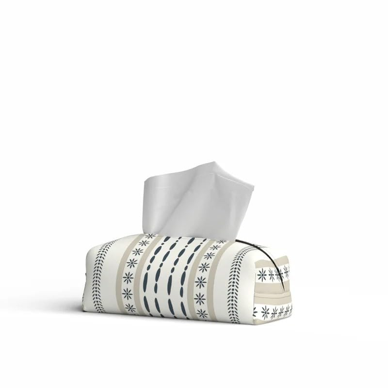 ART MOOD HOME HOME Tissue Box, Fabric Exterior with Leather Inner Layer, Decorative Zippered Tissue Holder, Elegant Stitching, Durable Soft Material for Home Office Living Room or Bathroom - Dunes