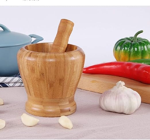 Large Thick Heavy Beech Wood Mortar – Natural Beech Wood Mortar and Pestle Traditional Design for Garlic Spice Herbs Kitchen