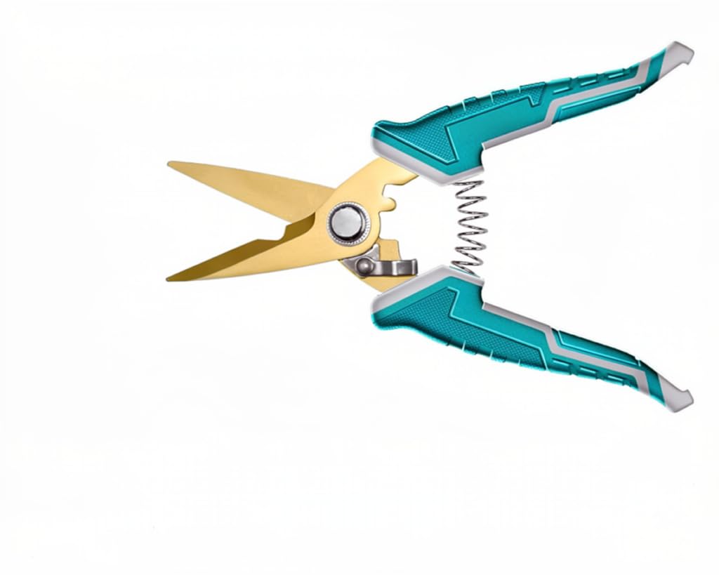 Total Tools Pruning Shears with Gold Titanium Blades, Spring-Loaded, Teal Ergonomic Handles, Garden Scissors