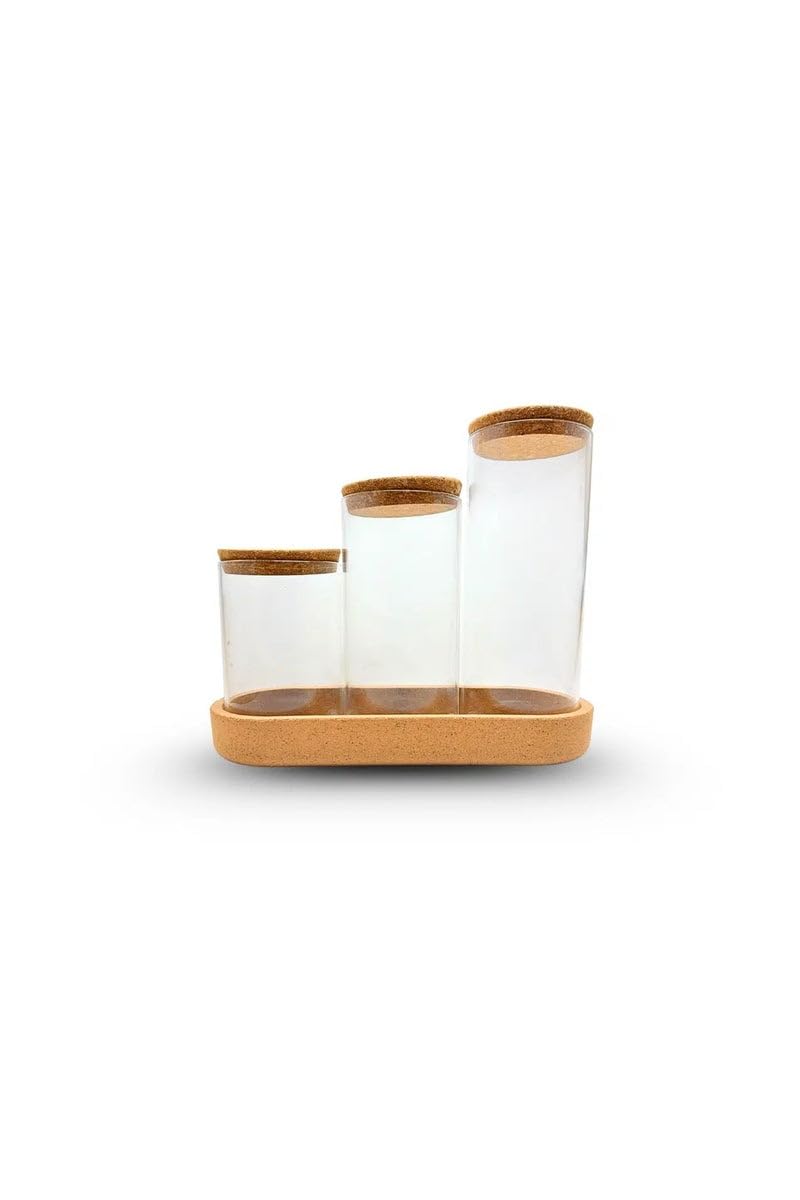 Borosilicate Glass Jar Set with Cork Lid (600-800-1000 ml) and Cork Tray