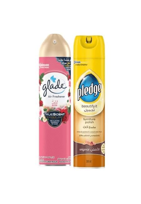 Glade Aerosol Rose Air Freshener, 300ml + Pledge Beautify It Furniture Polish Spray, Original Scent, 300ml