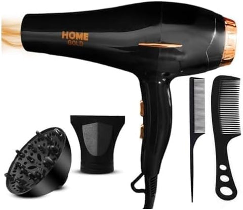 Home Gold 3000 Hair Dryer - Superior Drying Performance with Multiple Settings, Ionic Care and Overheat Protection (HG-699 (Black)), 3000.0 Watts