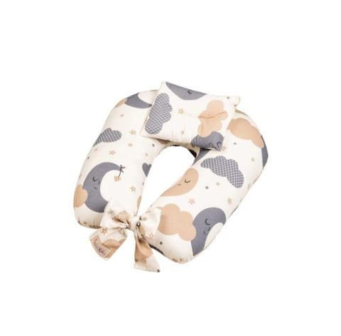 Nursing Pillow With Head Pillow & Tie – White Clouds