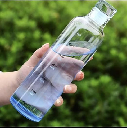 Healthy Water Bottle with Gradient Timing BPA Free Plastic Leakproof Safe Hot Water Bottle for Juice, Milk, Drinks 500ml White and Black Transparent (Blue)