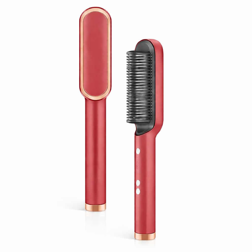 Hair Straightener Brush Electric Heated Hair Brush with 5 Heat Levels 45W Various Colors RD380 (Red)