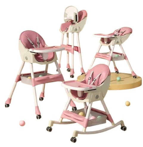 Umbrella 4-in-1 Convertible Baby High Chair, Adjustable Height, Rocking Function with Wheels, pink color