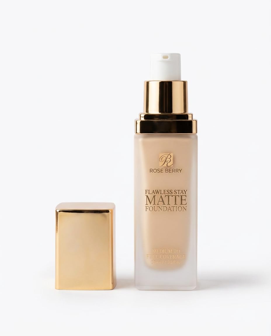 Rose Berry Flawless Stay Matte Foundation, Medium to Full Coverage, 35ml, Shade 02