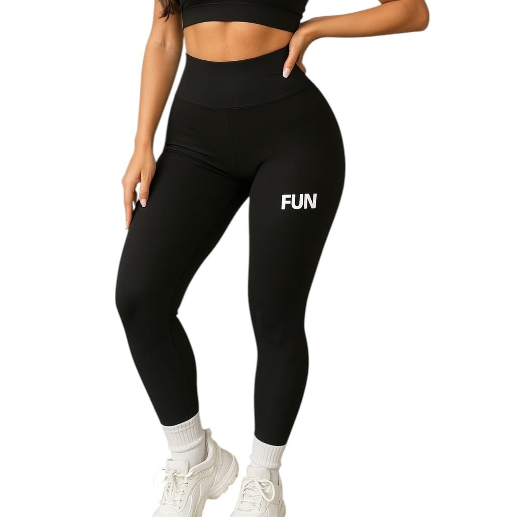 MEZA Women's Black High Waist Pants Fashion Side Stripe Workout Yoga Pants