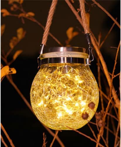 Solar Glass Lanterns Outdoor, Color Changing Garden Solar Light Hanging Glass Jar Waterproof Lantern Table LED Lamps