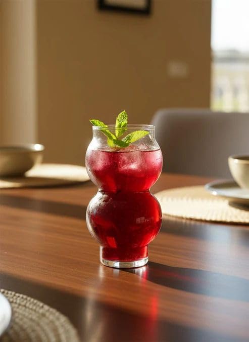 CasaHome Double-Bulb Drinking Glass – Modern Hourglass Cocktail & Juice Tumbler, Ergonomic Waist Grip, Crystal Clear Glass for Home Bar, Dining & Hosting