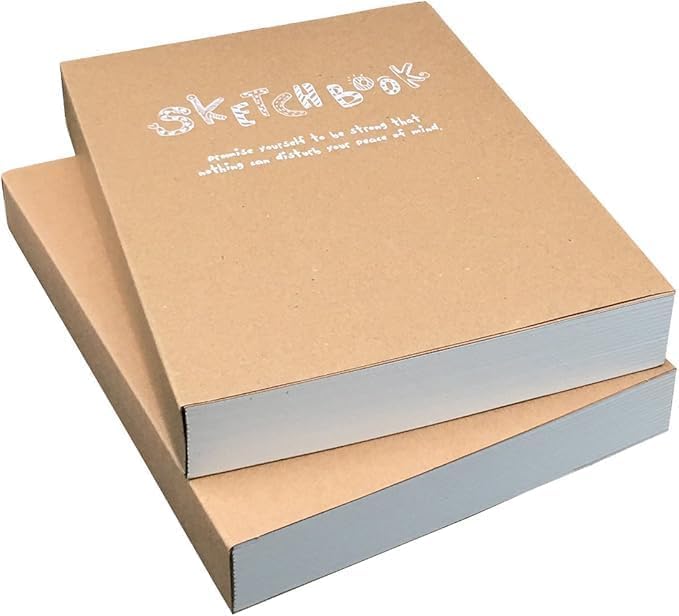 Kraft Cover Notebooks, Blank Sketchbook, 125g Thick Paper, A5 Size, 128 Sheets/256 Pages, 150x210mm, 180 Degree Opening (2 Pack)