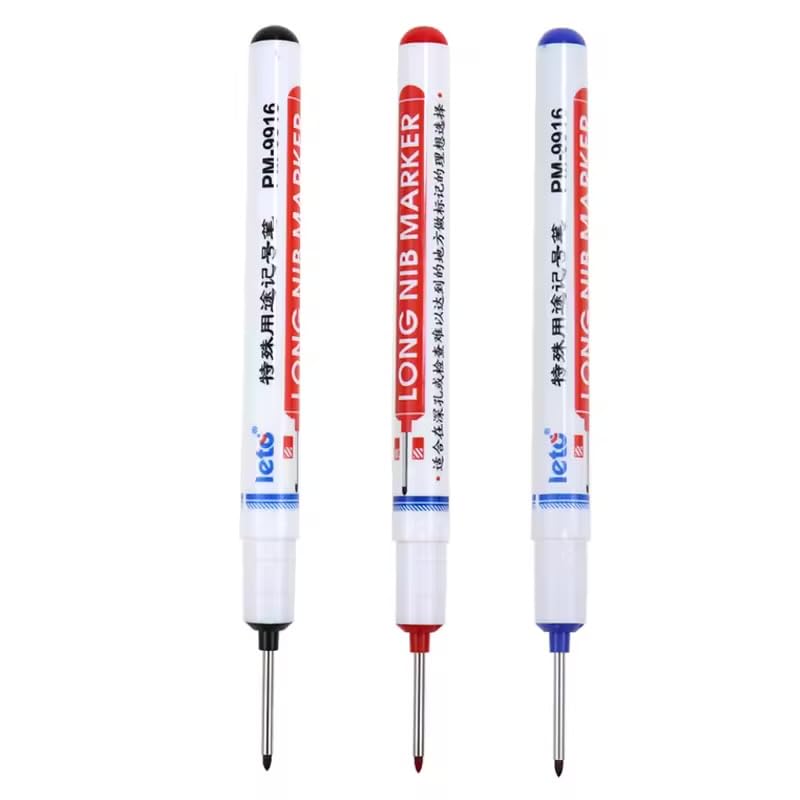 Long Head Permanent Marker Pens Bathroom Woodworking Decoration 20mm Deep Hole Marker Pen Ink(Set of 3) (black- red - blue)
