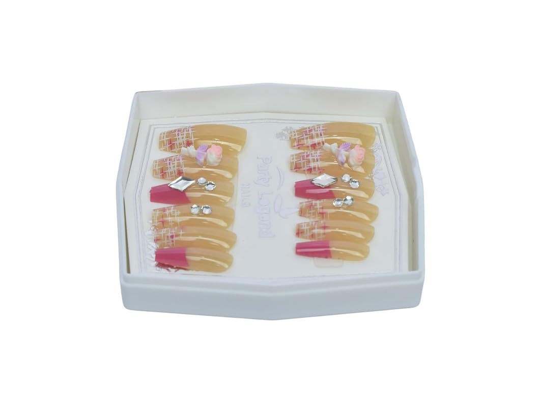 Plastic Press On Nails Set With Almond Design For Girl, 12 Pieces - Yellow Cashmer