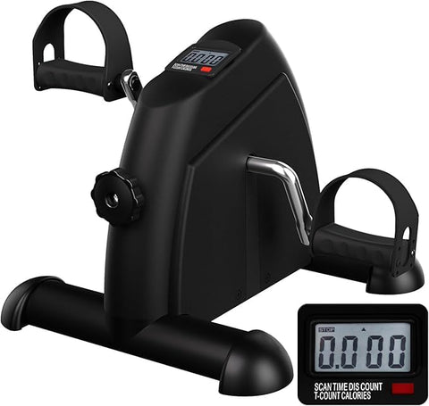 Under Desk Bike Pedal Exerciser, Mini Exercise Bike Peddler for Seniors with LCD Portable Sitting Foot Cycle Leg & Arm Pedals Machine Equipment with Anti-Skid Mat for Home Office (Black)