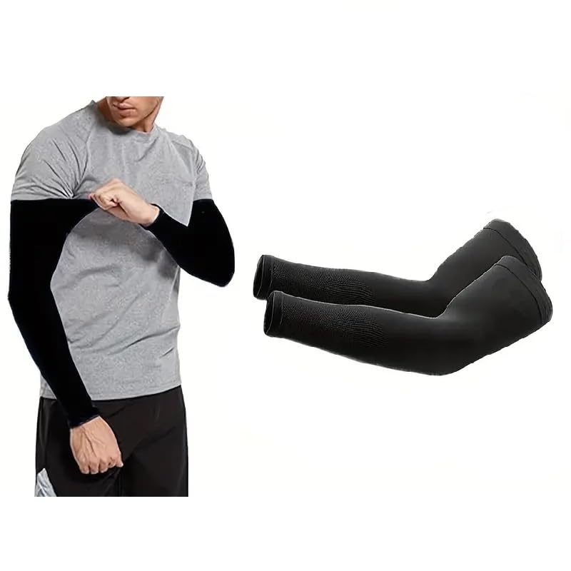 2020 KaberMisr 2020 UV Protection Cooling Arm Sleeves Tattoo Sleeves Sun Protection Arm Sleeves for Men and Women (Pair, Black, Code:8824)