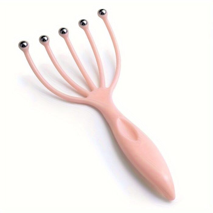 Scalp Massager with 5 Fingers, Handheld Head Massage Tool with Metal Balls (Random Color)