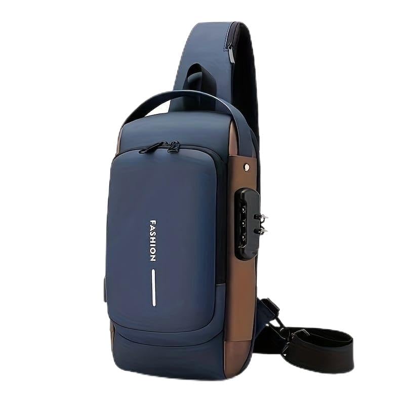 Crossbody Sling Backpack, Anti-Theft Waist Belt Bag with USB Charging Port & Password Lock, Waterproof Casual Chest Handbag & Shoulder Bag for Men & Women, Travel Ready