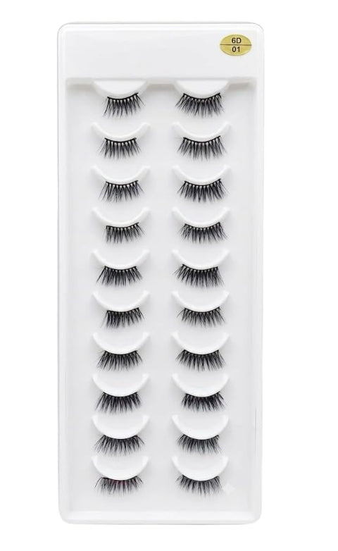 -10 PAIRS 3D Faux Mink False Eyelashes | Reusable Lightweight & Natural Looking HALF Eye Makeup Look | Pair of 10 for Party, Bridal & Professional Use-N 01