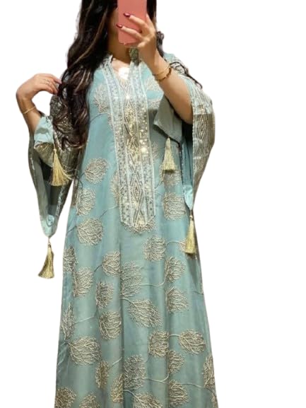 Abaya Women Spanish Linen Imported Luxury Gold Embroidery Elegant Wide Sleeve Socks Comfortable Elegant Design