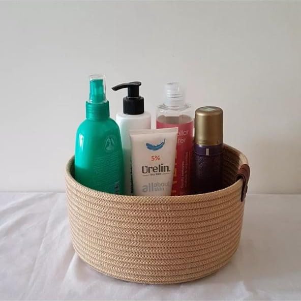 Woven It -Cotton Woven Basket Organizer, 23 cm x 12 cm, Beige can be used in Kitchen, toilet, living room, dining room, kids room, bed room, indoor & outdoor.