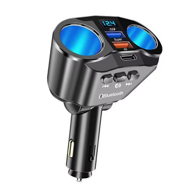 KaberMisr 2020 Car Bluetooth Receiver Adapter and Lighter Splitter and MP3 with USB Charger Output, USB Audio Output, PD Output, 2 Lighter Input (Model : A9, Code :8544)