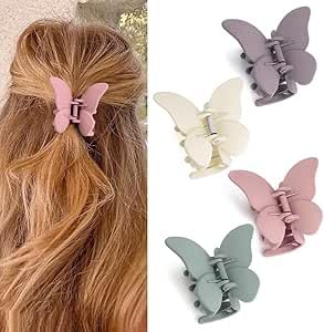 Butterfly Claw Clips for Women, 6.6cm Butterfly Hair Clips for Girls, 4 Pcs Butterflies Claw Clips for Thick Hair, Matte Cute Hair Claws, Hair Clamps Jaw Clips for Thin and Medium Hair Clips