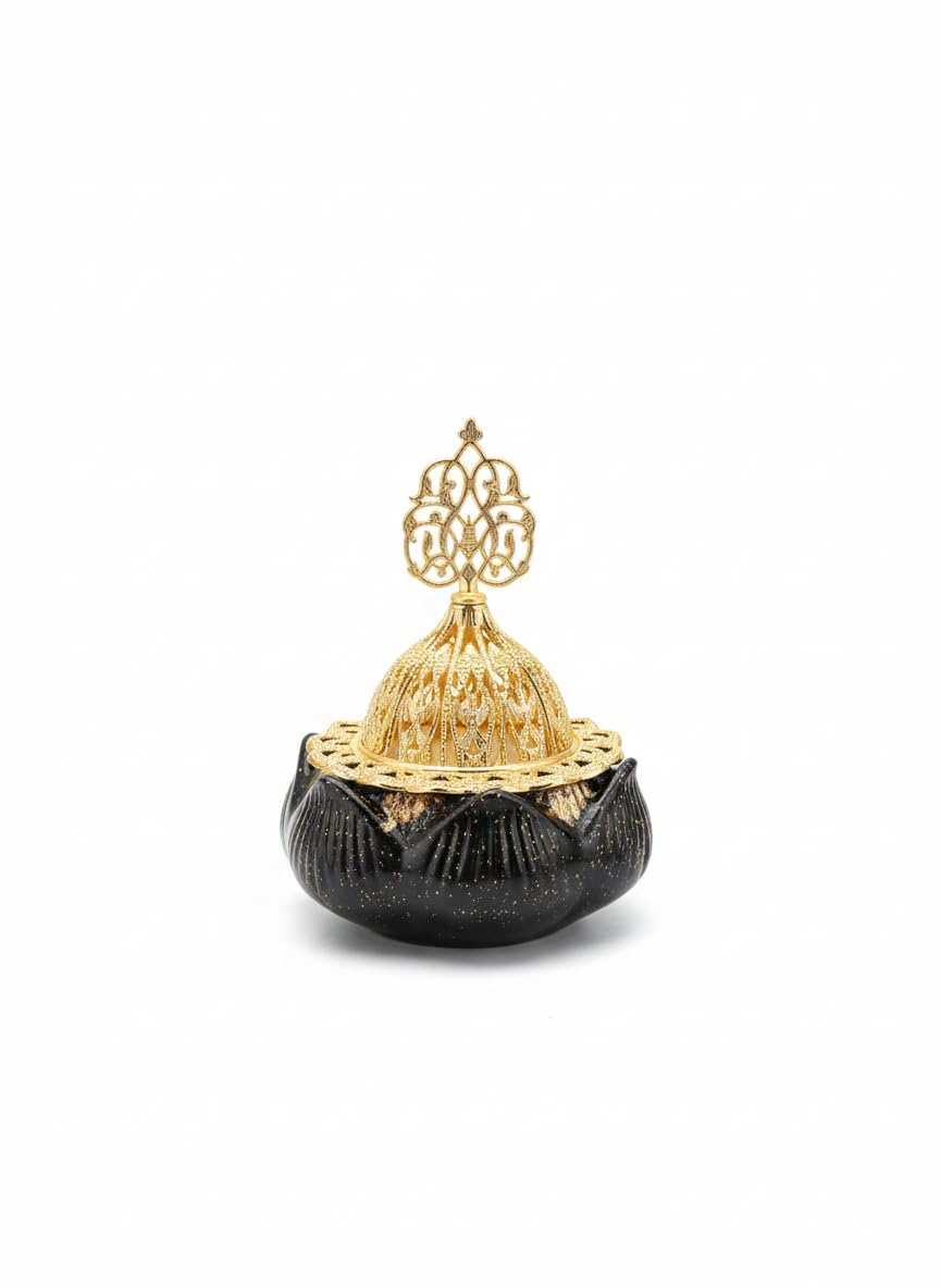 Luxury Natural Marble Incense Burner with Plate and Gold Lid – Elegant Decor – Handmade Incense Burner for Home & Gift