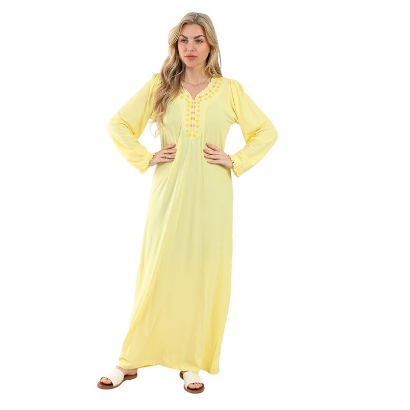 Zecotex Women's Summer Maxi Abaya | Pink Embroidered Long Dress | Elegant Long Sleeves | Viscose Maxi Dress | Lightweight Fabric For Maximum Comfort | Women'S Loungewear