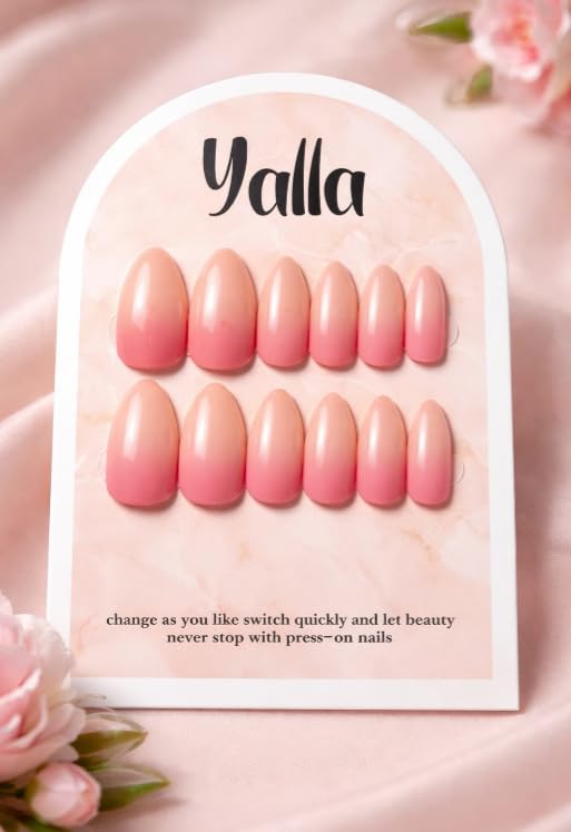 Brown and White Gradient Almond Fake Nails, Reusable Fake Nails-with Self Adhesive Tape-1pcs (Fuchsia)